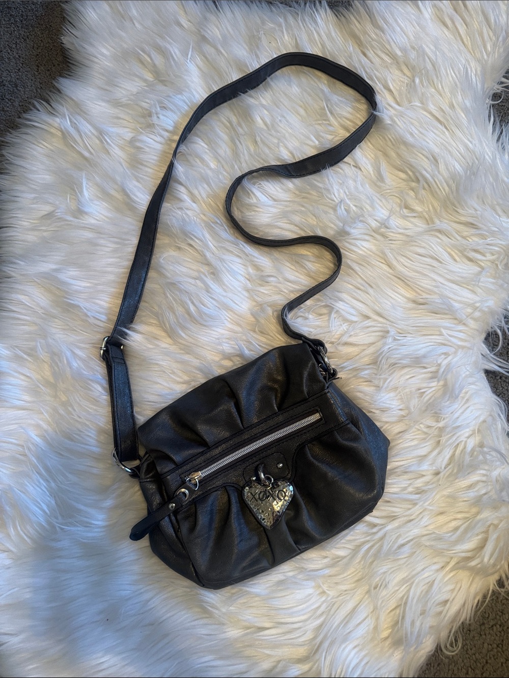 XOXO Black Crossbody Bag with Heart Charm Accent